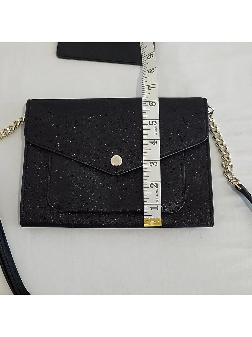 Kate Spade New York Tinsel Flap Crossbody Bag Black Glitter Removeable Strap